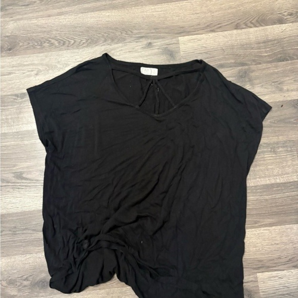 24/7‎ Comfort Style Black V Neck Twist Front Cap Sleeve Tunic Top XL